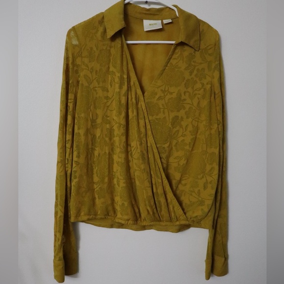 Maeve Tops - Maeve by Anthropologie Gold Jacquard Floral Blouse